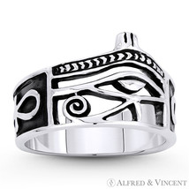 Eye of Horus Udjat Wedjat Ankh Cross Egyptian Charm Ring in .925 Sterling Silver - £29.39 GBP