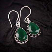 Green Onyx Gemstone 925 Silver Earring Handmade Jewelry Earring 1.41&quot; - £10.52 GBP