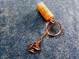 handmade WINE CORK KEY CHAIN w/silver color ROSE w/3 LEAVES (key 6) - $3.60