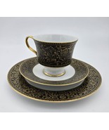 Sango China Japan Richelieu 3756 Black Gold Cup Saucer Dessert Plate Set... - $54.92 CAD