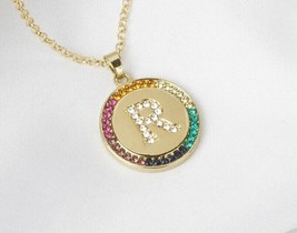 1.10Ct Multi Color Lab Created Diamond Letter &quot;R&quot; Pendant 14k Yellow Gold Plated - £110.33 GBP