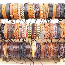 Wholesale 100pcs/Lots Assorted Vintage Handmade Mens Cuff Leather Braided Jewelr - £74.60 GBP