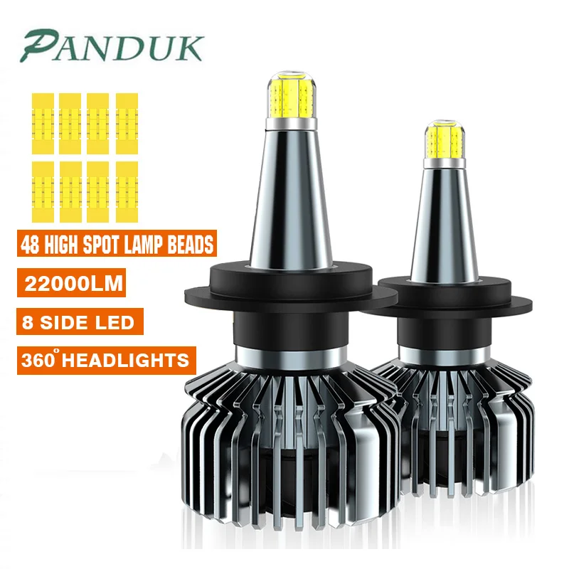 PANDUK H7 LED 22000LM 360 Car Headlight Bulb H1 H11 H8 H3 9005 HB3 9006 HB4 9012 - £171.15 GBP