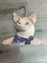Vintage Pig Hog With Scarf Annie Rhinehart Stupell Wooden Wood Hanger - $29.99
