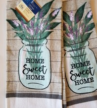 KITCHEN LINENS SET 6pc Home Sweet Home Towels Cloths Potholders Lavender Grey image 2