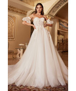 Retro floral gown with sweetheart bodice, puff sleeves, and white bridal... - £598.76 GBP