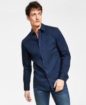 Calvin Klein Men&#39;s Slim-Fit Refined Button-Down Shirt Sky Captain-Small - £25.57 GBP