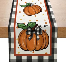 Buffalo Plaid Pumpkins Table Runner 13x72 Inches, Seasonal Fall Harvest Vintage - £11.08 GBP