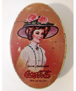 Vintage 1970s Coca Cola Lady in Hat Oval Lidded Trinket Box Tin Marked HK - £7.47 GBP