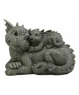 Whimsical Piggyback Mother And Baby Dragon Family Faux Stone Garden Stat... - £35.37 GBP
