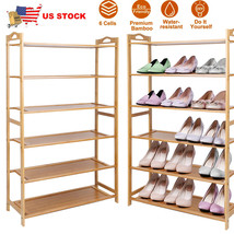 6 Tier Bamboo Shoe Rack Organizer Storage Entryway Wood Standing Shoe Shelf Rack - £63.92 GBP