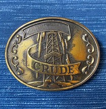 Vintage Crude Oil Brass Belt Buckle Gold Tone Derrick Roughneck Oilfield... - $19.30