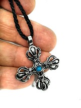 Vajra Dorje Pendant Viswa Thunderbolt Turquoise Bead Protection Hindu Necklace - £8.31 GBP