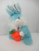 Hunson Trading blue white plush bunny rabbit carrot floral ribbon bow Easter toy - £7.78 GBP