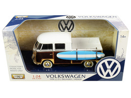 Volkswagen Type 2 (T1) Pickup White and Yellow with Wood Paneling with Surfboard - £33.75 GBP