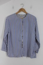 Vtg Lord &amp; Taylor 8P Blue White Stripe Silk Button-Front Top - $26.60