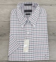 Mens Van Heusen White Blue Red Plaid Short Sleeve Button Down Shirt M 15... - £14.54 GBP