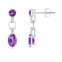 Natural Amethyst Oval Drop Earrings with Diamond in 14K Gold (Grade-AA , 6x4MM) - £534.96 GBP