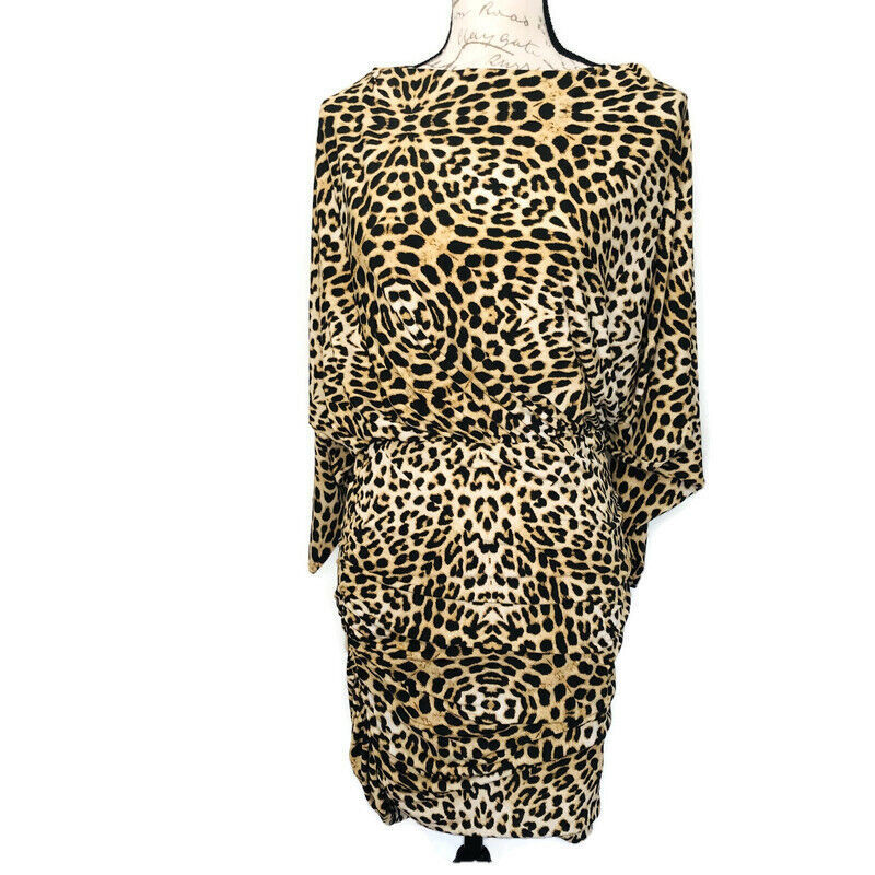 Primary image for Boston Proper Size Small Animal Leopard Print Blouson Dress Dolman Sleeve