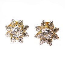 Charming CZ Studded EAR Studs PAIR 14k Solid Real Gold Screw Back - £131.06 GBP