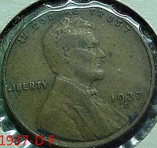 Lincoln Wheat Penny 1937-D F - £1.57 GBP