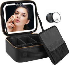 Travel Makeup Bag with LED Lighted Make up Case with Mirror 3 Color Setting Cosm - £56.09 GBP