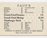 Paup&#39;s Menu Kansas City Missouri Kansas is Wet Paup&#39;s is Not 1950&#39;s - £69.03 GBP
