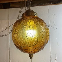 MCM Amber Globe Hanging Swag Lamp Light Chain w/ Diffuser Retro Vintage - £167.09 GBP