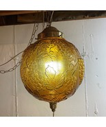 MCM Amber Globe Hanging Swag Lamp Light Chain w/ Diffuser Retro Vintage - £165.51 GBP