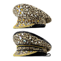 Rhinestone Leopard Police Cap Sequin Rivet Music BrideParty Hat Cosplay Clubwear - £25.85 GBP