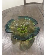 Murano Art Glass Bowl Green Yellow 3 Pull Sides 9” Italian Style MCM - $49.49