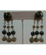 Vintage Long Black Bead &amp; Coiled Wire Dangle Pierced Earrings - $32.95 CAD