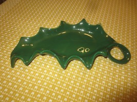 CERAMIC GREEN LEAF Candy or Nut HANDLED DISH - 12&quot; x 6&quot; - £4.77 GBP