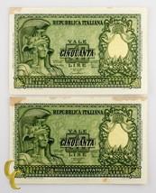 1951 Italia 2 Sequentially Numerada 50 Lira (Au ) About Uncirculated Estado - $57.17