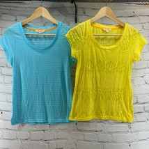 Energie T-Shirts Lot of 2 Semi-Sheer Tissue womens Jr Sz L Teal Yellow  - £7.77 GBP