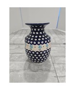 Boleslawiec Handmade Blue Eyed Peacock Pitcher Vase 7&quot; Floral Cobalt Tulip - $96.02 CAD