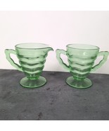 Jenkins Ocean Wave Creamer and Sugar Uranium Depression Vaseline Glass T... - $42.04