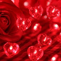 Valentines Day Decor 50 Led Diamond Cut Red Heart Twinkle Fairy String Lights Fo - £31.96 GBP