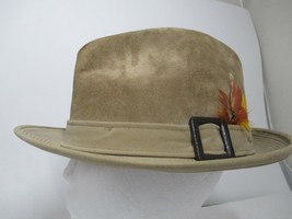 Dobbs Men&#39;s Vintage Tan Genuine Leather Suede Fedora Hat Size 7  Very Nice - £31.06 GBP