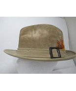 Dobbs Men&#39;s Vintage Tan Genuine Leather Suede Fedora Hat Size 7  Very Nice - £31.21 GBP