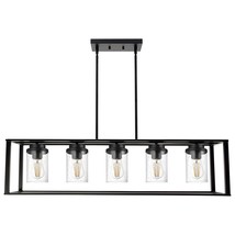 Farmhouse Chandelier Black Linear Kitchen Island Lighting 5-Light Rectangle Dini - £118.14 GBP