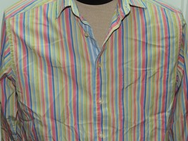 Men&#39;s Med Robert Graham Long Sleeve Shirt 100% Cotton Pastel Flip Cuff Stripe - £24.77 GBP