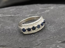 1.20 Ct Round Cut Simulated Sapphire Halo Ring 925 Silver Gold Plated - £70.50 GBP