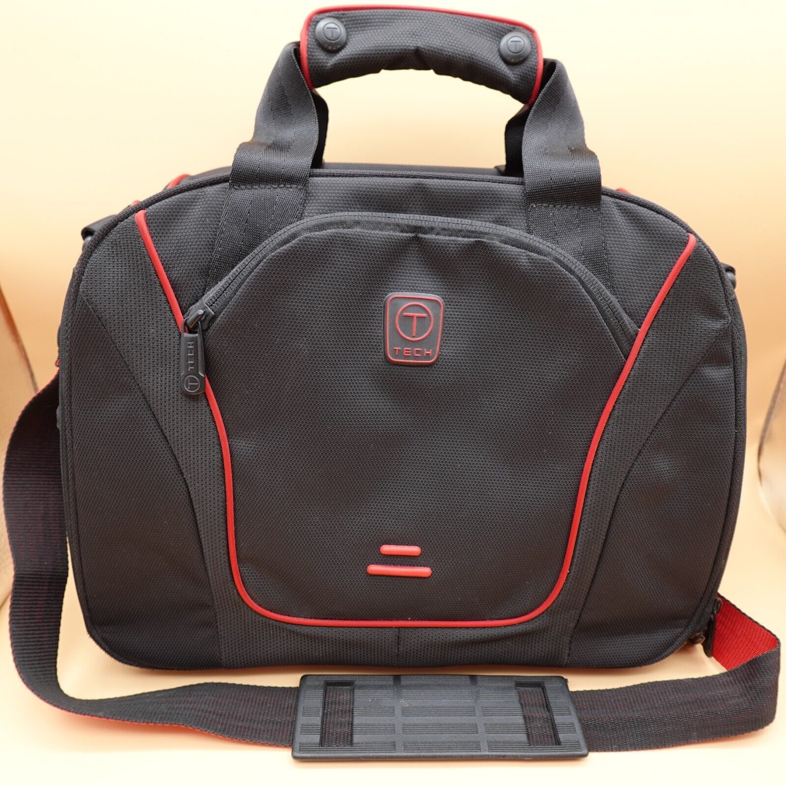 Tumi T Tech Overnight Bag Black Weekender Travel CarryOn Shoulder Strap Red Trim - $49.95