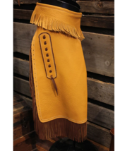 Western Wear Leather Armitas Handmade Laced Edge with Brown Trim Cowboy Chinks - £70.93 GBP+