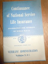Vintage Continuance of National Service Life Insurance Veterans WWII 1944 - $6.83 CAD