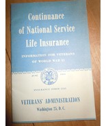 Vintage Continuance of National Service Life Insurance Veterans WWII 1944 - $6.79 CAD