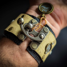 Unique Top Grain Genuine Leather Steampunk Cuff bracelet - Hand made in the USA  - £39.96 GBP