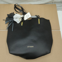 JOY &amp; IMAN Black Luxury Leather Tote Bag Purse with Gold Accents $70 MSRP - £31.90 GBP