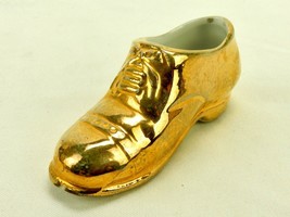 Miniature Porcelain Dress Shoe Figurine, High Gloss Gold Paint, Made in ... - $14.65